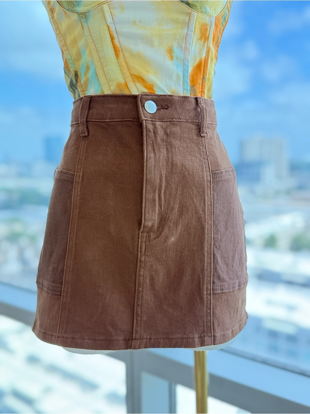 PrettyLittleThing Shape Brown Denim Micro Mini Skirt NWT